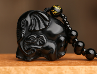Obsidian Wolf Head Pendant Necklace with Ba Gua Design