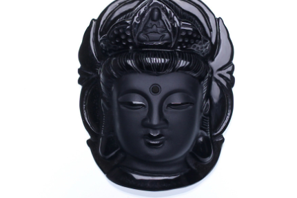 Obsidian Wolf Head Pendant Necklace with Ba Gua Design