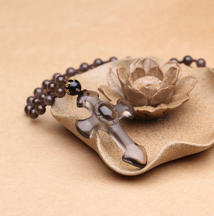 Obsidian Cross Pendant Necklace Jewelry
