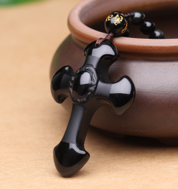 Obsidian Cross Pendant Necklace Jewelry