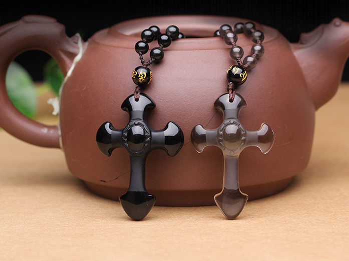Obsidian Cross Pendant Necklace Jewelry
